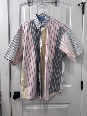 Izod Short-Sleeve Multi-Striped Button-Down Shirt - Pink, Gray, Cream, Blue